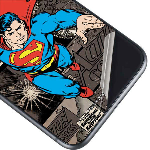 DC Comics Superman Vintage Action pose pattern iPhone 11 Skin